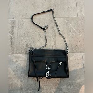 Rebecca Minkoff Large Black Leather Crossbody Bag with Silver Chain